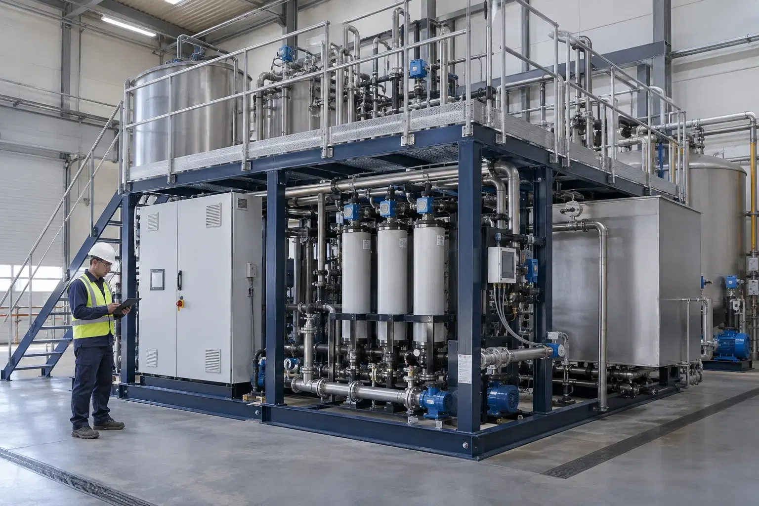 Modular effluent treatment skid with connected process equipment