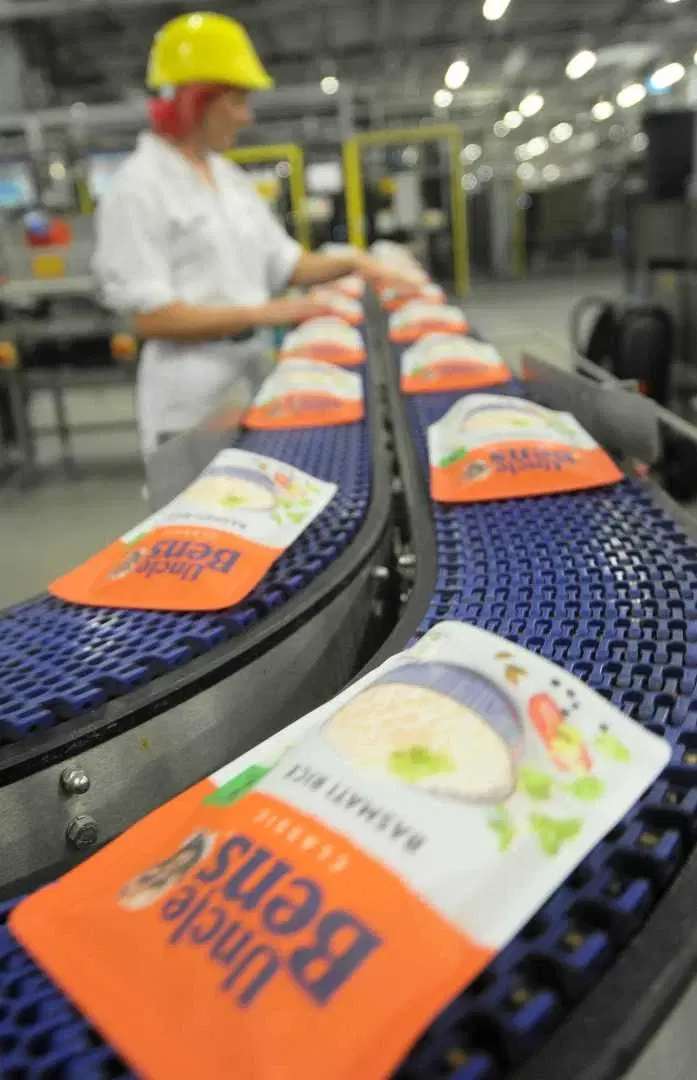 Packaged rice on the production line at Mars Foods in King’s Lynn